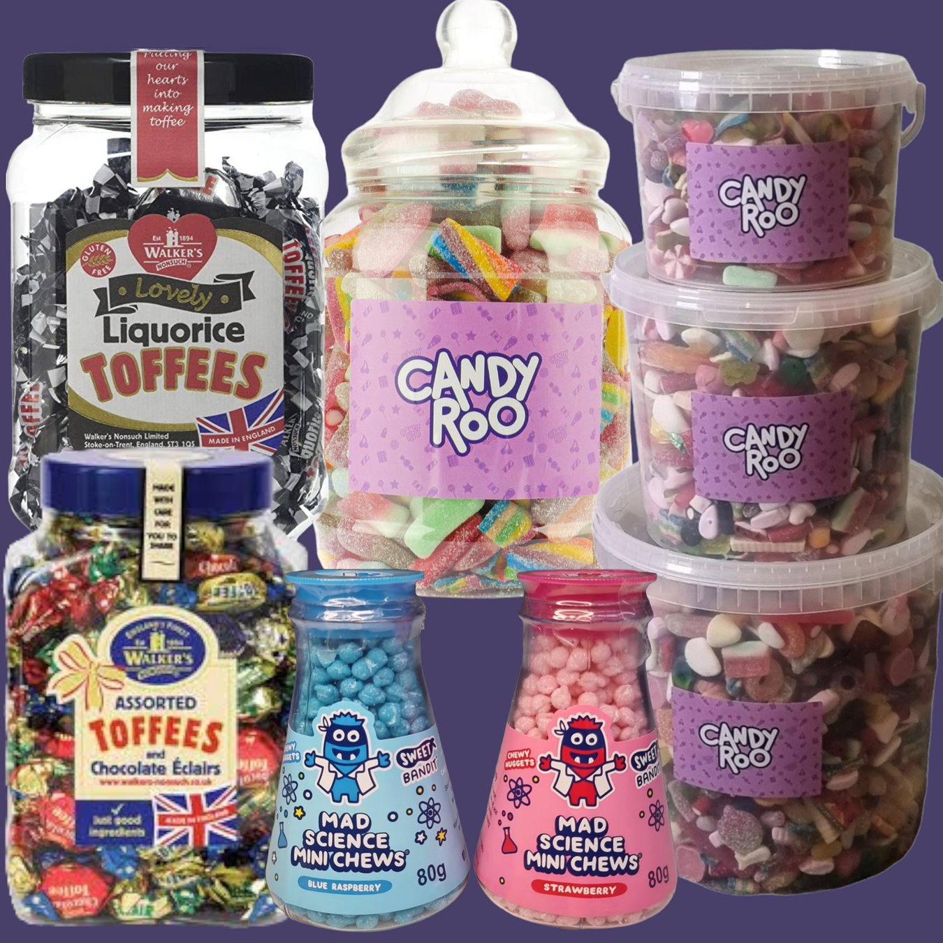 Picture of branded sweet jars including Candyroo's own Jar selection
