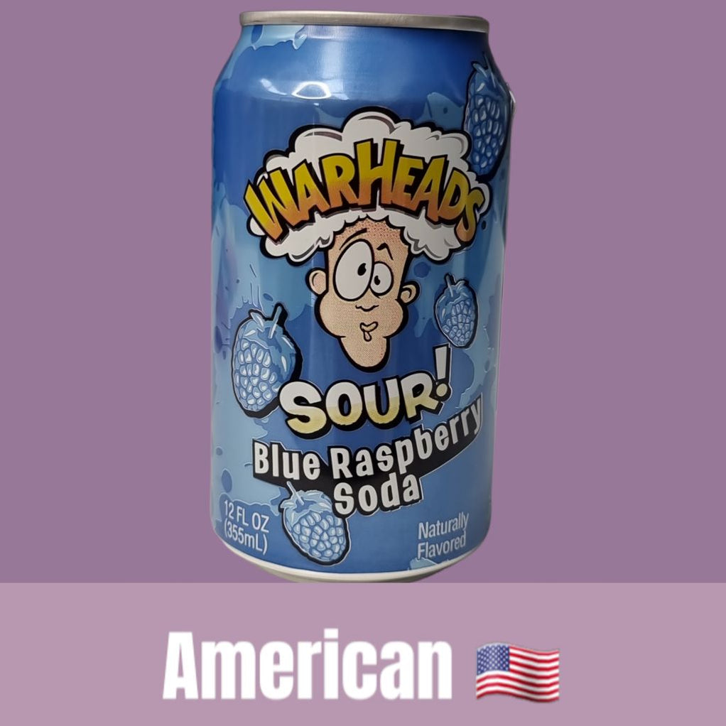 Warheads Sour Blue Raspberry Soda Can 355ml