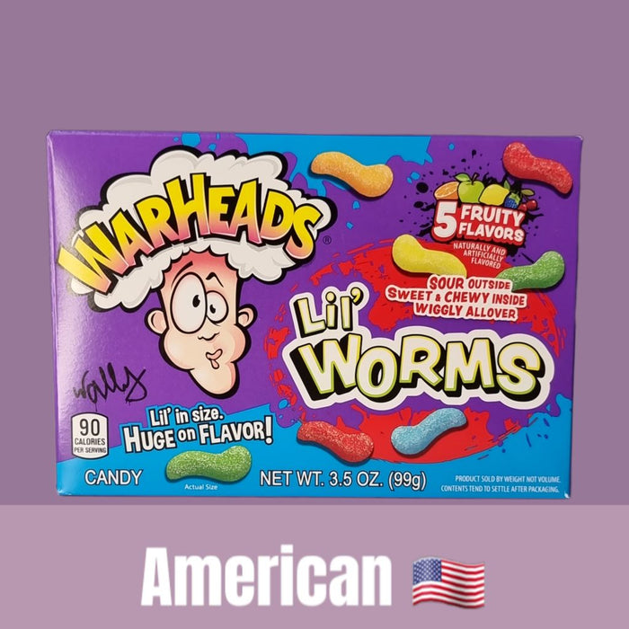 Warheads 99g box of lil worms, 5 fruity flavours, sour, sweet and chewy candy