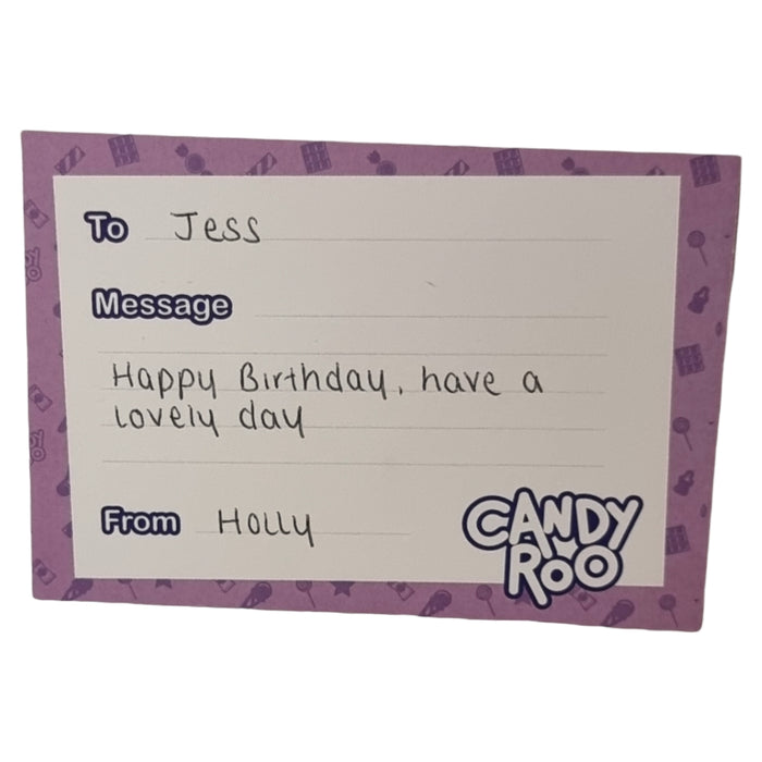 Hand written gift card, space for To:, Message:, From: