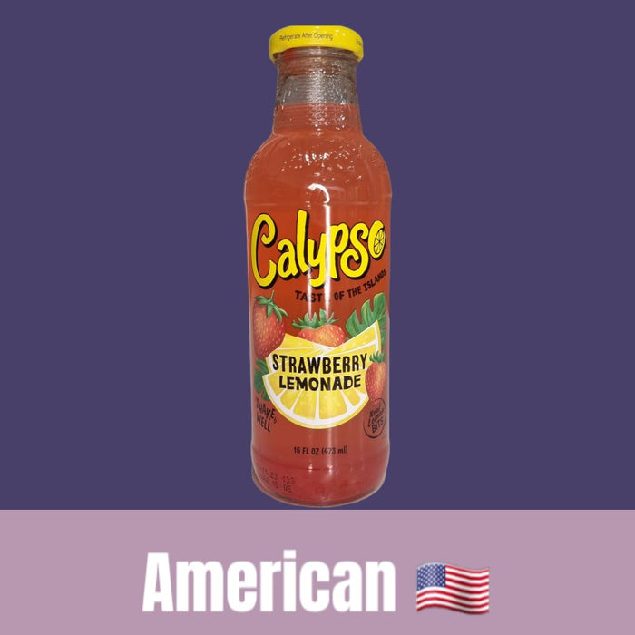Calypso Strawberry Lemonade flavour drink 473ml glass bottle